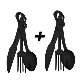 Kit 2 Talher De Campanha Bélica - Camping / Sobrevivência / Escotismo - Preto em Oferta na Shopee