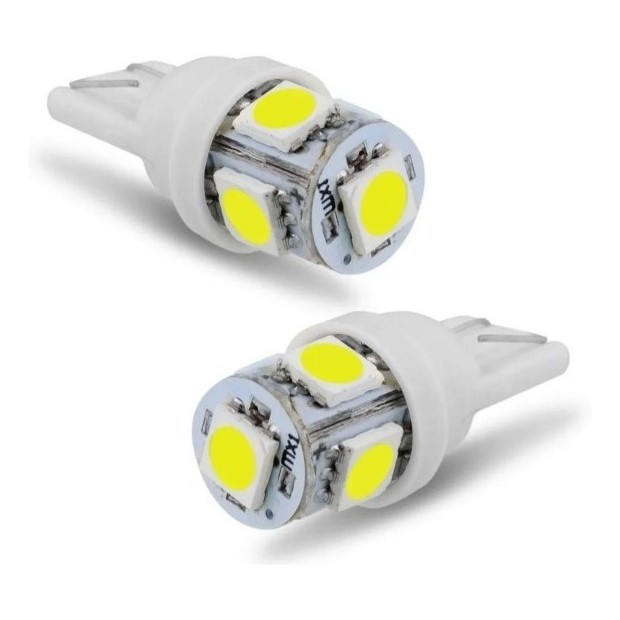 Kit Com 5 Lampadas Pingo 5 Leds T10 Xenon Super Branca
