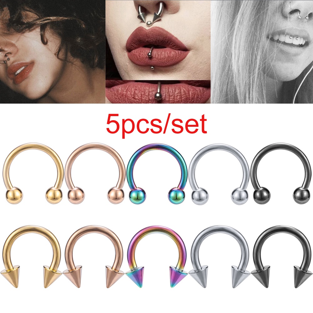 5pcs/Conjunto Anel De Nariz Spike Piercings Orelha Helix Piercing Para Mulheres Homens Anéis De Septum Jóias De Perfuração Corporal em Oferta na Shopee