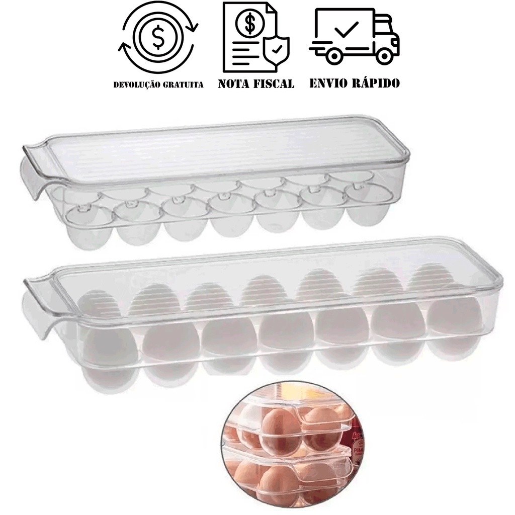 Porta Ovos Geladeira com Tampa Organizador de Ovos para Geladeira Empilhavel com Tampa em Acrílico