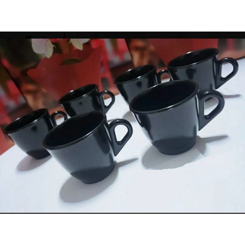 Kit 6 Xicaras Redondas Acrilicas 70ml Preta