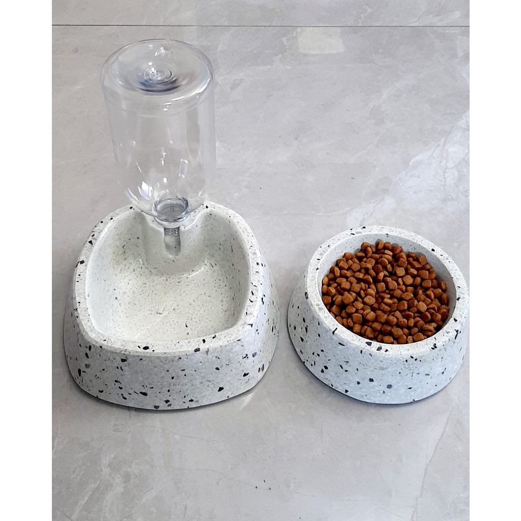 Kit Pote Ração Água Pet Comedouro + Bebedouro Cachorro Gato Pedra Granitina Com Garantia.