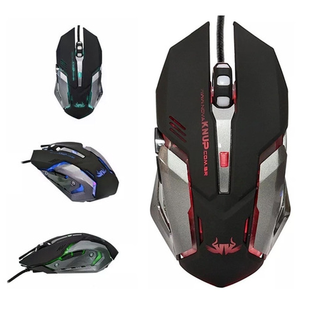 Mouse Gamer USB 2400 Dpi 6 Botões Led Rgb 7 Cores Knup Kp-V19 Tiger X