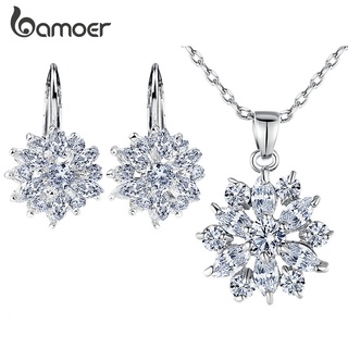 Conjunto De Joias Bamoer Colar E Brincos Vintage Flor Zircônia Padrão Para Meninas Presentes