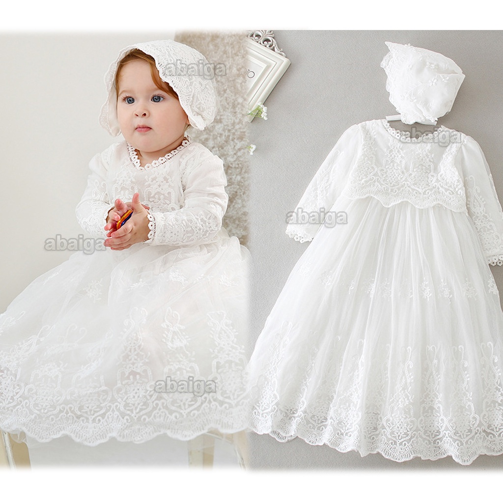 Vestido De Bebê Para Meninas 0 6 Meses Branco Renda Formal Do Casamento Longo Baile Com Chapéu 1 Ano Velho Aniversário Fotostot Roupa Infantil Roupas De Batismo