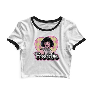 Cropped Hey Mina Manga Curta Feminino Freddie Branco/Preto