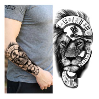 Tatuagem Temporária Leão Relógio Tempo Removível - 21x11.5cm - Pronta Entrega - Melhor Preço - XQB-372 em Oferta na Shopee