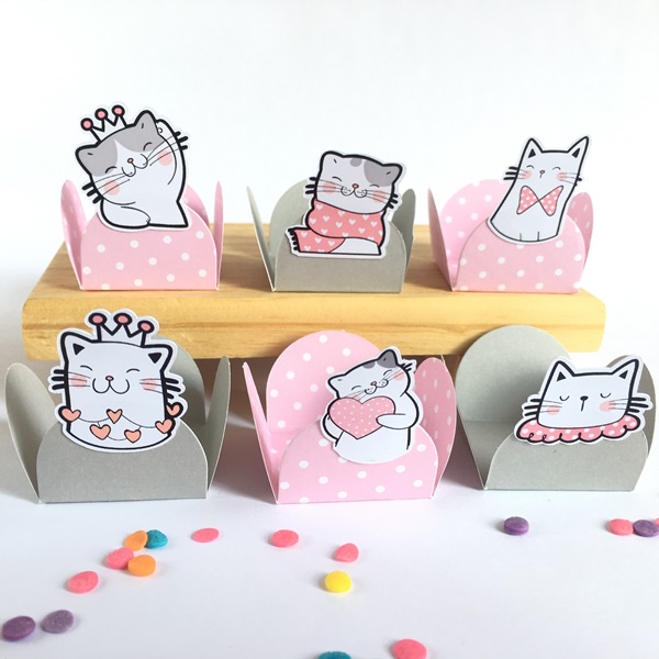 100 Forminhas para Doces Festa de Aniversário, Confeitaria, BRIGADEIRO, Gatinha, Menina, Gato CINZA e ROSA POA
