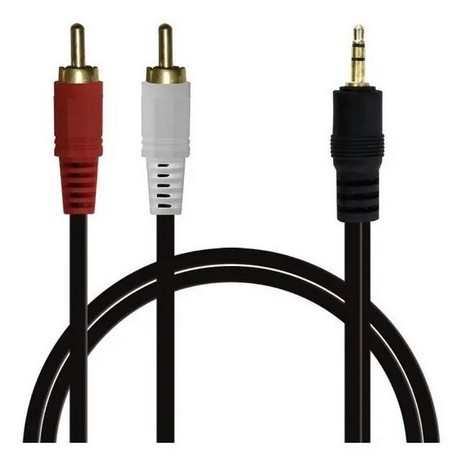 Cabo Auxiliar P2 (3.5MM) Estéreo x 2 Plug RCA (Branco + Vermelho). Tamanho: 10,0 Metros.