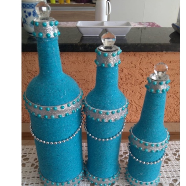 Garrafas De Vidro Decorativas Na Cor Azul Artesanato A M O Kit Com Garrafas Escorrega O