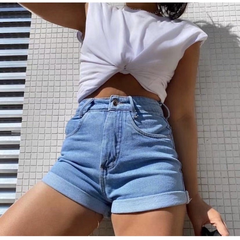 short Mom Jeans moda Vintage tradicional cintura alta feminina liso
