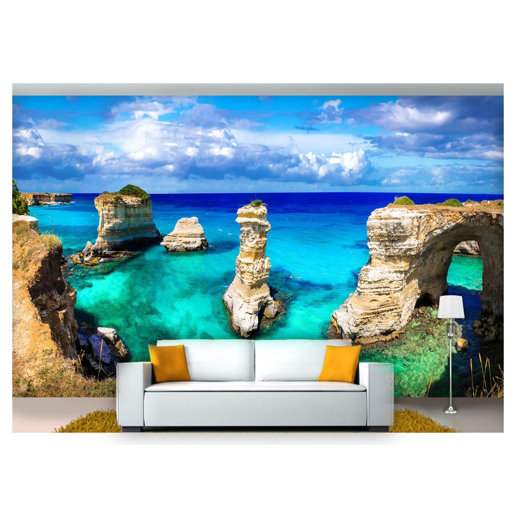 papel de parede Praia Mar azul costa rocha 3D m² NPR234