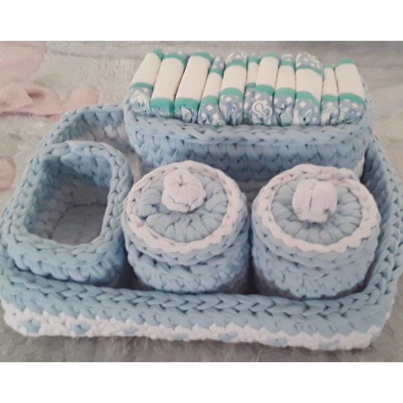 kit higiene bebê em fio de malha