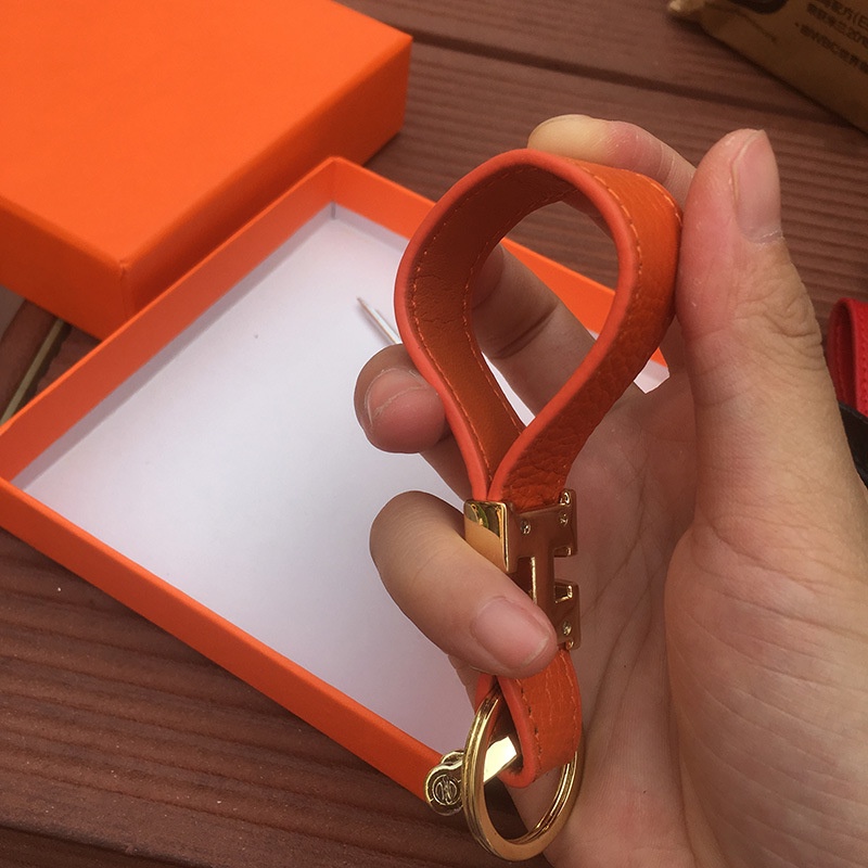 Chaveiro de carro com letras H de Metal com padrão de lichia, chaveiro exclusivo criativo de couro de alta qualidade