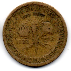 500 Réis 1922 BC Moeda Antiga Brasil Comemorativa do 1° Centenário da Independência do Brasil
