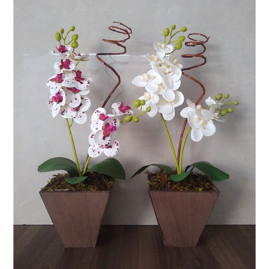 Arranjo Orquídea Artificial No Vaso Madeira Para Decorar | Shopee Brasil