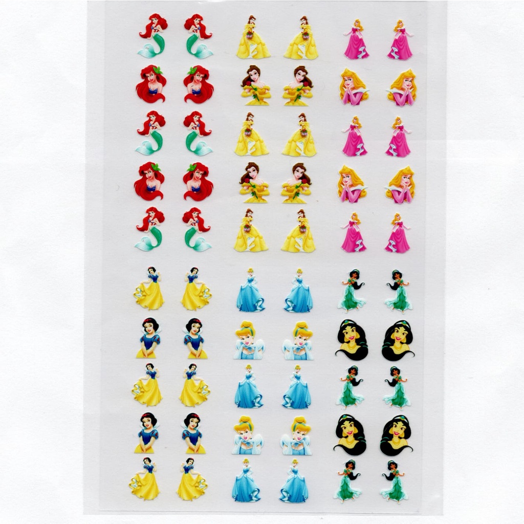 60 adesivos de unha 3D finalizados princesas – modelo 344-1