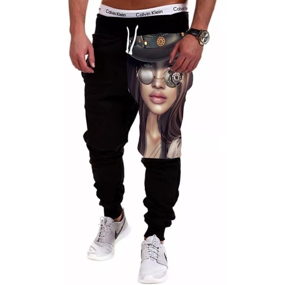 Calça Masculina de Moletom Estampada por Sublimação Garota Chapéu Moda A261