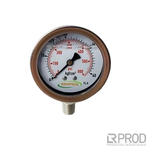 Manômetro vertical - Diam.63mm (2.1/2 ) com escala de 0-40 Kgf/cm2 X 600 Psi + Certificação