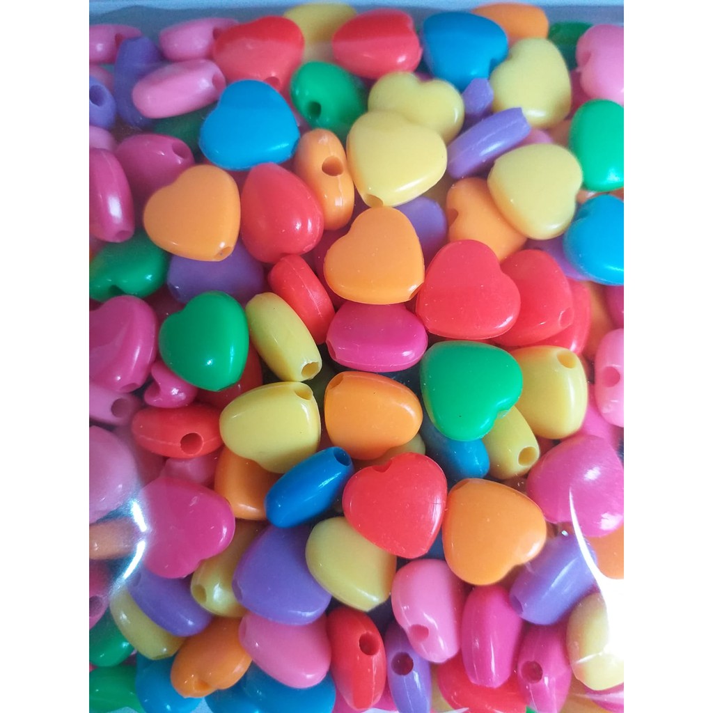 Coração infantil liso passante 10mm - Colorido (misturado) - Plástico - 100g