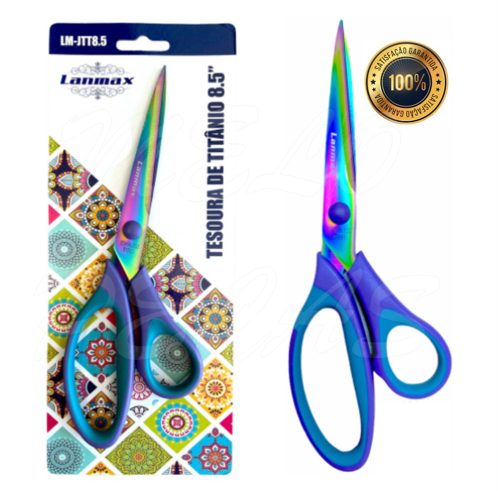 Tesoura Titanium Titânio 8.5" Cabo emborrachado Patchwork Scrapbook Artesanato Não perde o fio em Oferta na Shopee