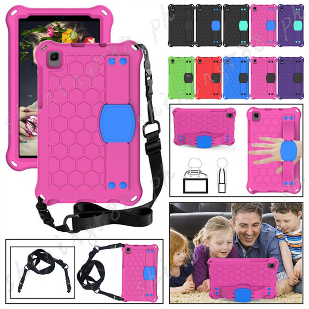 Samsung Galaxy Tab A7 Lite 8.7 2021 SM-T220 T225 Honeycomb Pattern Shoulder Strap Contrast Color Case Kids Wristband Bracket Tablet Cover