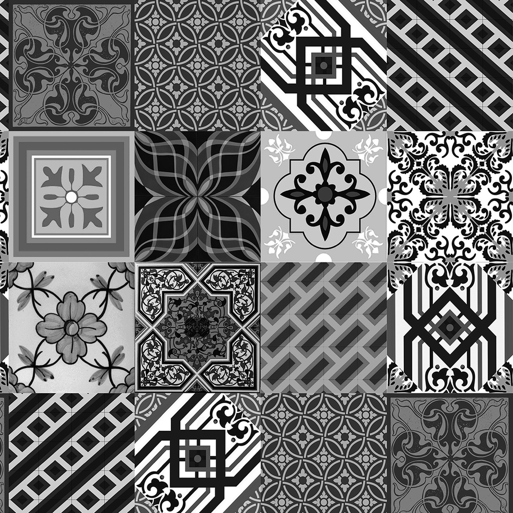 Papel De Parede Adesivo Para Cozinha Azulejo Ladrilho Retrô Portugal Mosaico Cinza Preto 3 Metros