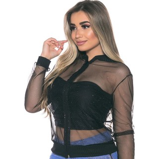 Bomber transparente best sale com brilho