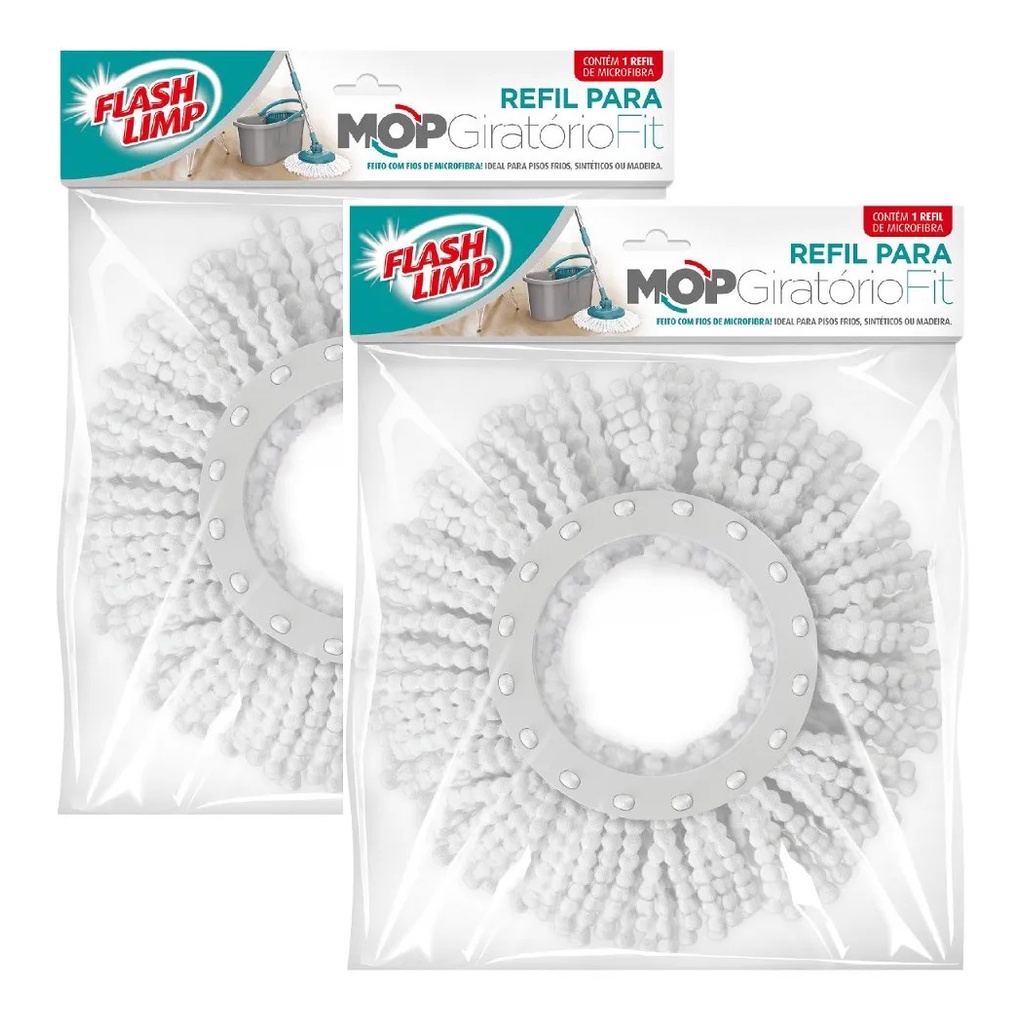 Kit 2 Refil Mop Fit 13,5cm Microfibra para Duas Aguas Fit Esfregão 360 Flash Limp RMOP5011 em Oferta na Shopee