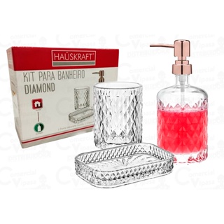 Kit banheiro lavabo Vidro 3 peças - porta sabonete / saboneteira / porta escova de dente em Oferta na Shopee