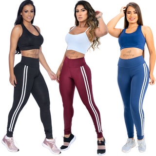 Kit 3 Calças Legging Feminina Fitness Leg Cós Alto em Suplex para Atividade Física Academia e Corrida