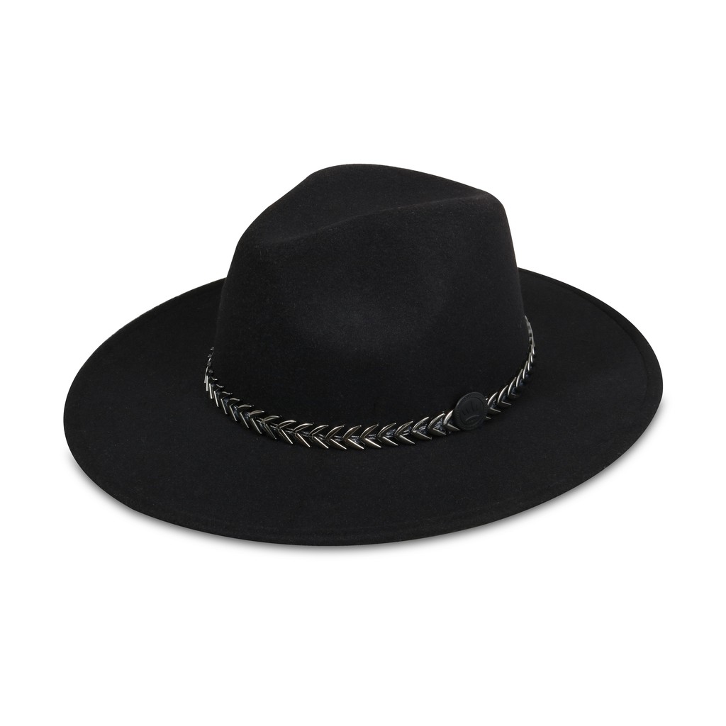 Chapéu Fedora Preto Unissex Aba de 8cm Corrente de Setas na Cor Chumbo