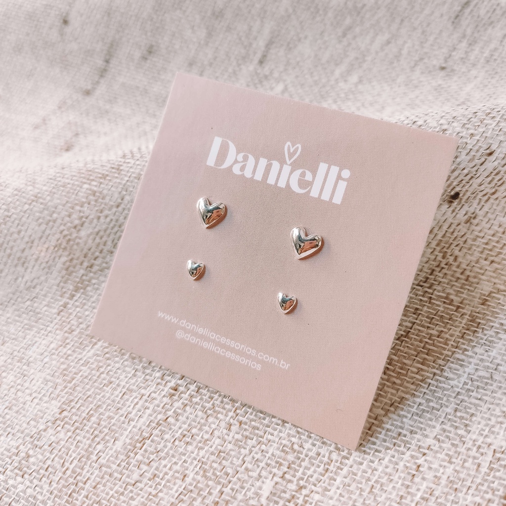 Kit de Brincos Femininos Prata Legítima Coração Liso | 3mm 5mm