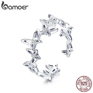 Bamoer Moda 925 Prata Esterlina Empilhável Dança Borboleta Tamanho Aberto Anéis De Dedo Para As Mulheres Jóias De Prata Luxo Bsr027
