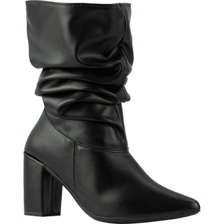Bota Feminina Slouchy Confortável Cano Médio Stretch Enrugado Salto Alto Grosso Bico Fino Fashion Moderna Blogueira