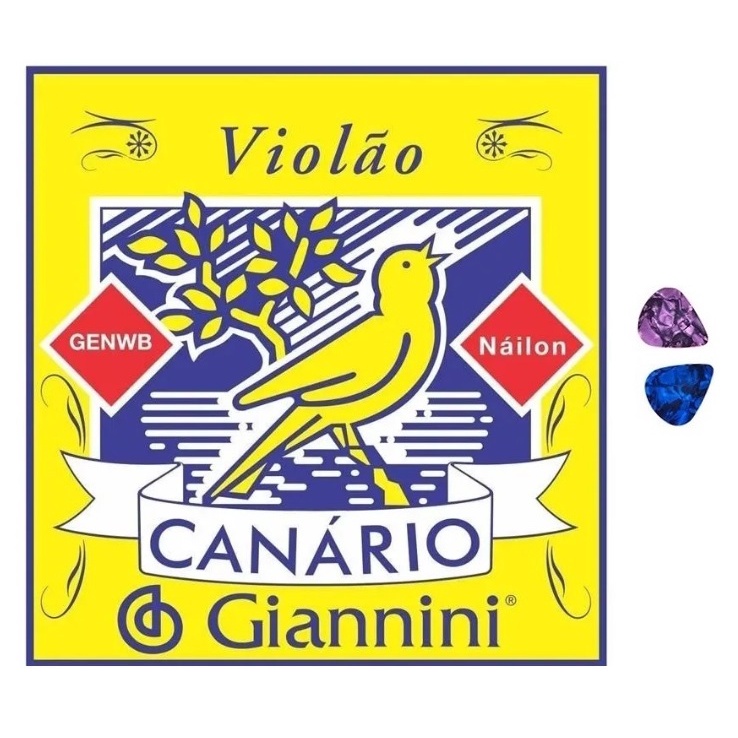 Imagem Encordoamento Cordas para Violão Nylon Canário Giannini Com Bolinha GENWB + 2 Palhetas