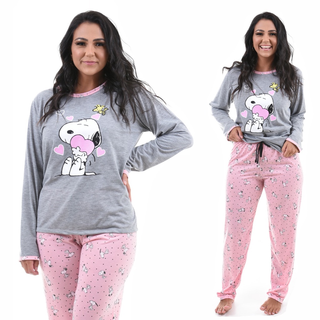 Pijama de Frio Feminino Manga Comprida e Calça Longa Inverno
