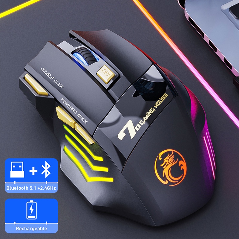 Bluetooth Mouse Gamer Sem Fio recarregável RGB 7 cores 5500 DPI ...