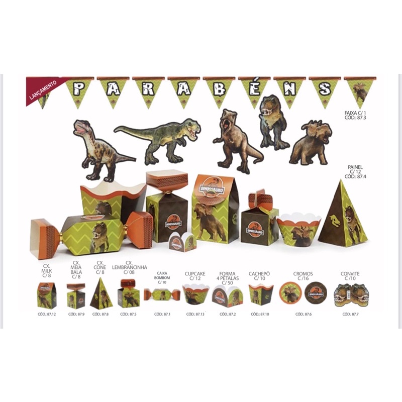 KIT PARA FESTA DINOSSAURO, CACHEPO, FORMINHAS, SAIA DE CUPCAKE// em Oferta na Shopee