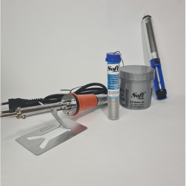 Kit Ferro de Solda com suporte 55w 220V com suporte Multímetro Digital profissional sugador pasta de solda e estanho 25g para solda eletrônica