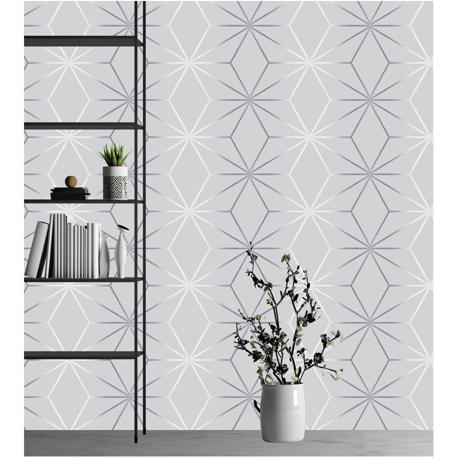 Papel de parede adesivo autocolante geométrico silver em Oferta na Shopee