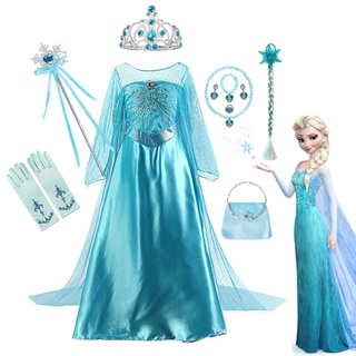 Princesa Elsa Vestido Para Meninas De Festa De Carnaval Cosplay Manga Longa Camisa De Neve Congelada Rainha Vestidos