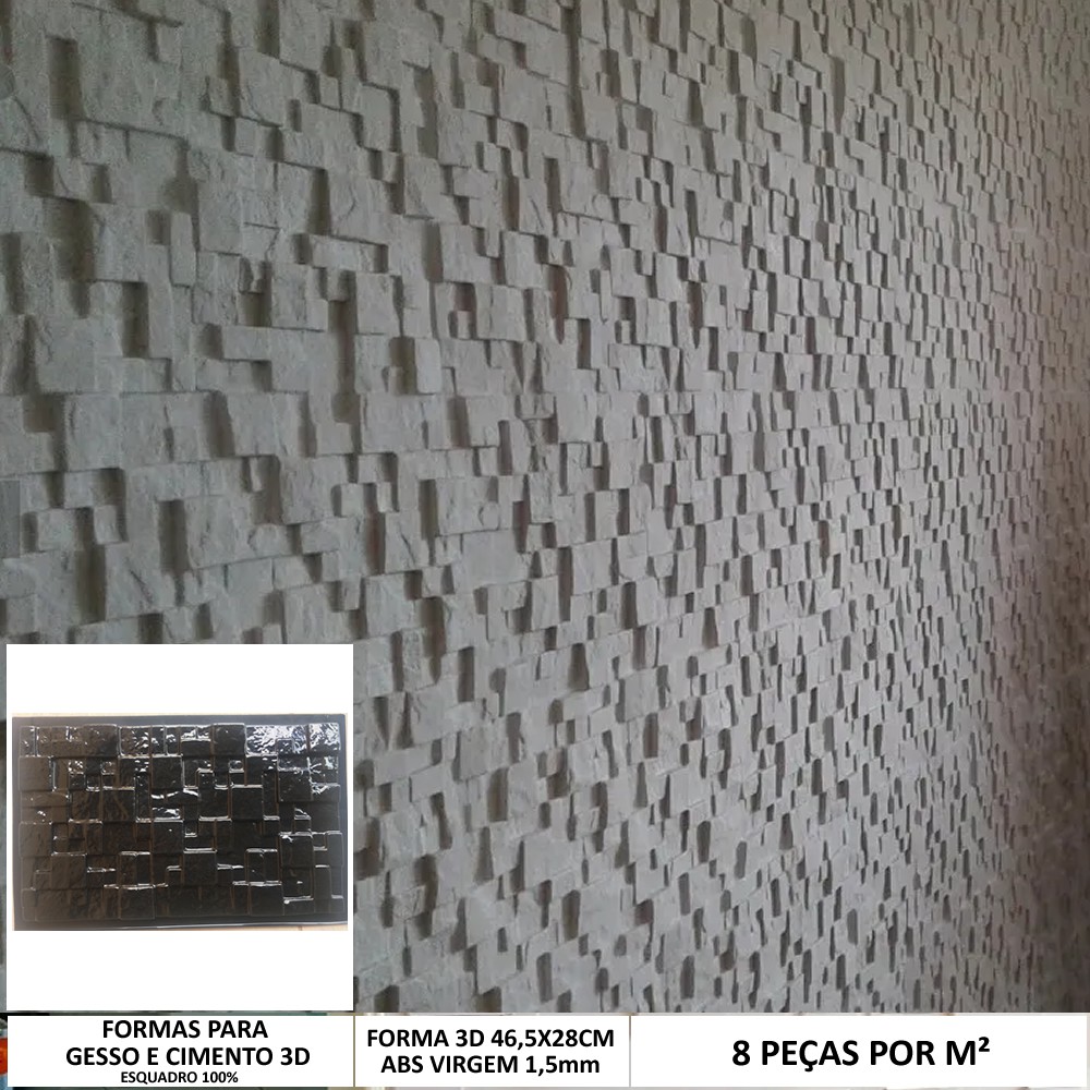 Molde Para Gesso 3d Mosaico Rústico 46,5x28cm Forma 3d Gesso ABS