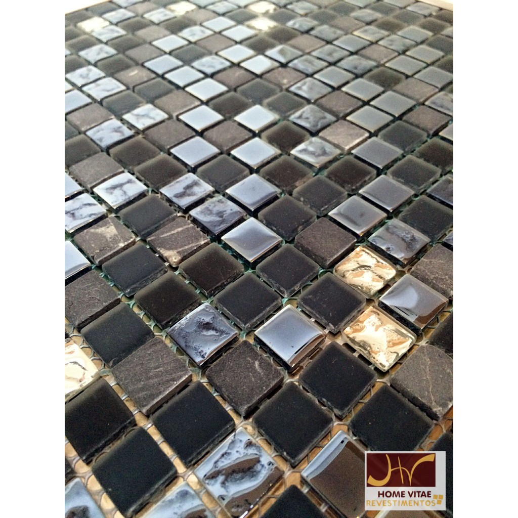 Pastilha De Vidro Cristal Craquelado e Mármore Preto
