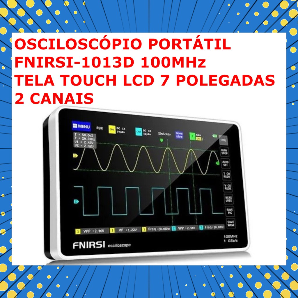 Osciloscópio Portátil Digital Tela Touch 100 Mhz Com 2 Canais Fnirsi-1013D