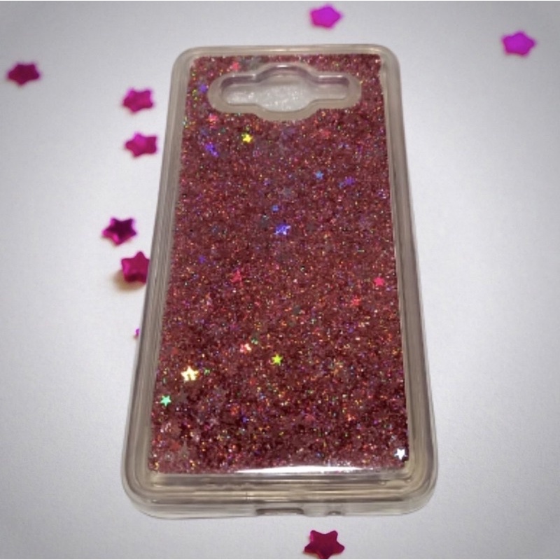 Capinha Silicone Líquido Glitter Brilho Estrela Rosa Samsung Galaxy J2 Prime