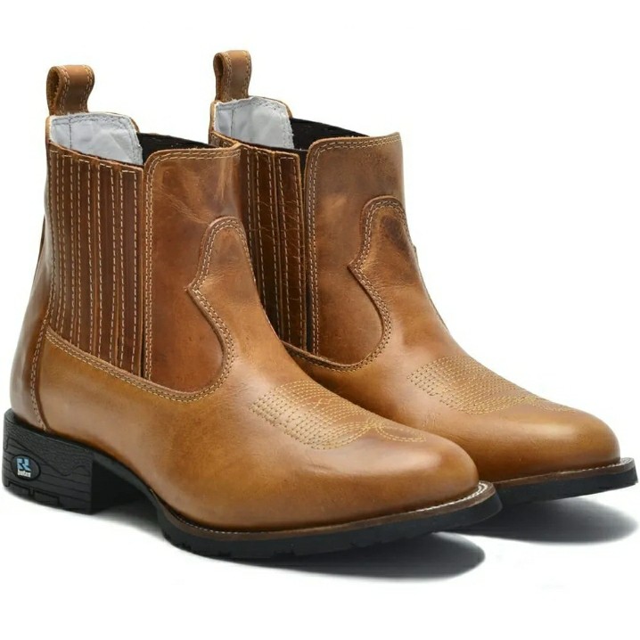 Botina Bota Country Texana Masculina Bico Redondo Couro Bovino Estilo Mateira Vaqueira Trabalho Lida
