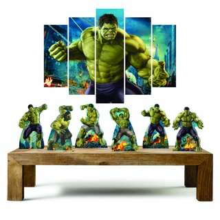 Hulk kit com 1 quadro mosaico + 6 totens em mdf decoração para festa Kit Enfeites kit festa