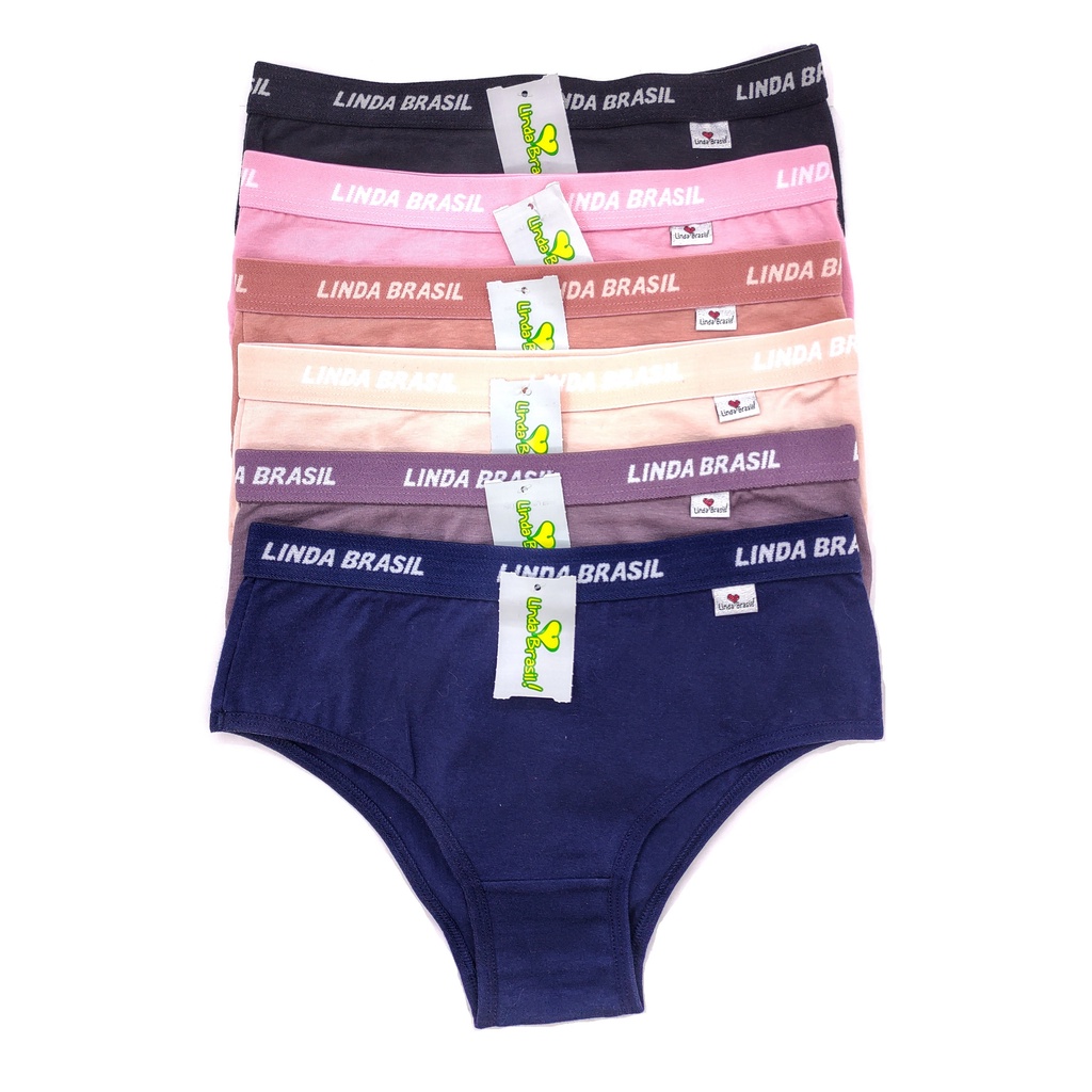 Kit 06 Calcinhas 2631 Algodão Lisa Cós Largo Macias Linda Brasil em Oferta na Shopee