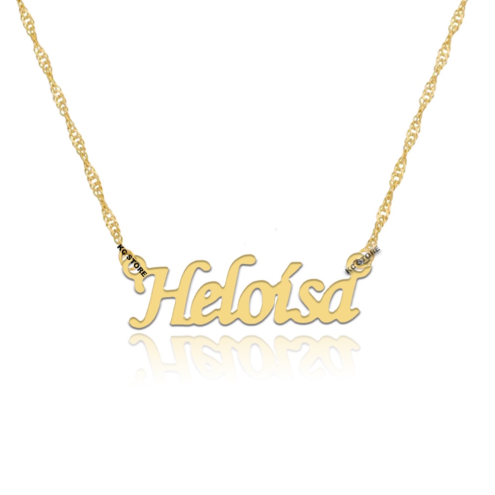 Colar gargantilha de Nome Heloísa feminino adulto mulher folheado dourado cor aço inox prata prateada duplo nome heloísa